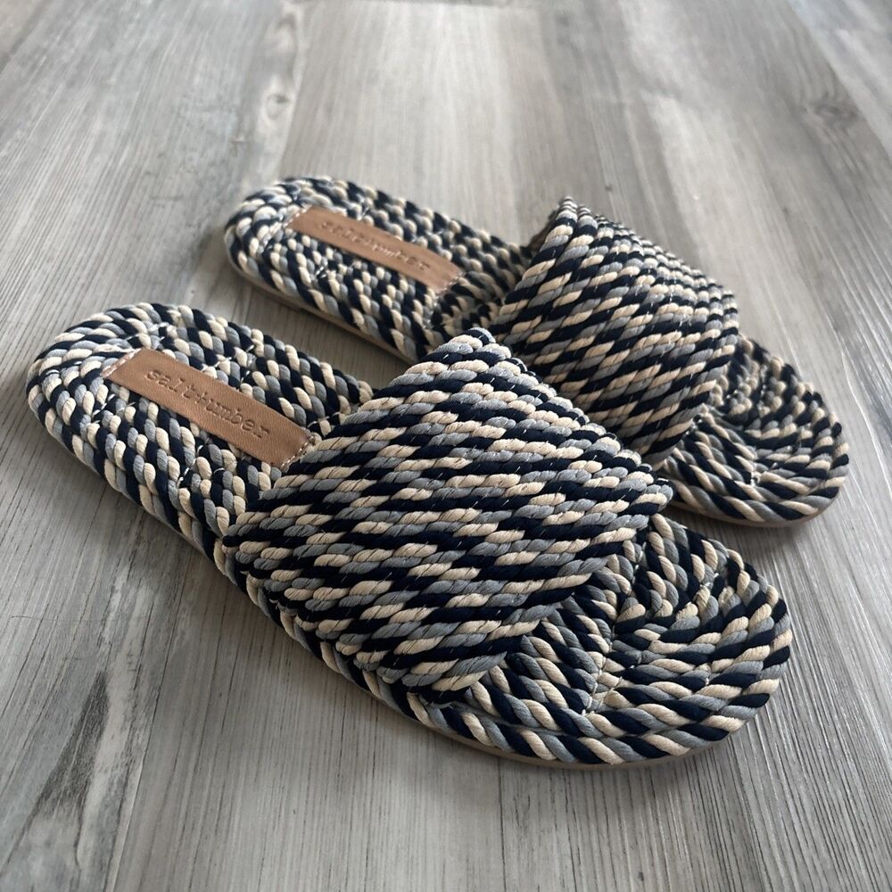 Salt + Umber Braided Slide Sandals EU 38 US7 Boho Woven Earth Tone Striped Flats
